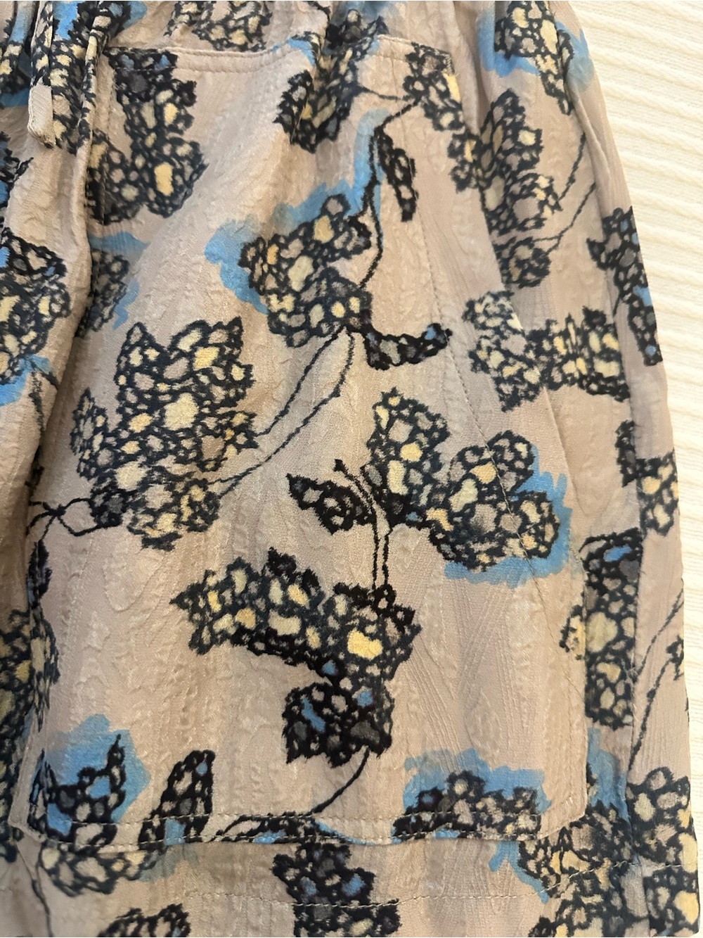IRO Taupe Floral Drawstring Silk Shorts with Blue & Black Print - Picture 5 of 10